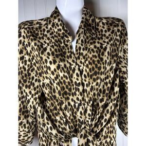aparenza Women’s brown Blouse LEOPARD Print/Collar 3/4 sleeves size P M casual